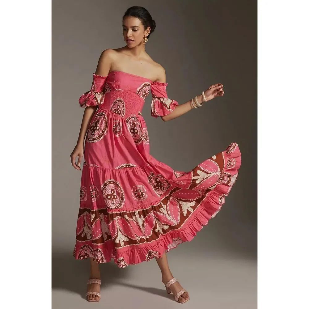 Anthropologie Love The Label Paisley Off-The-Shoulder Maxi Dress